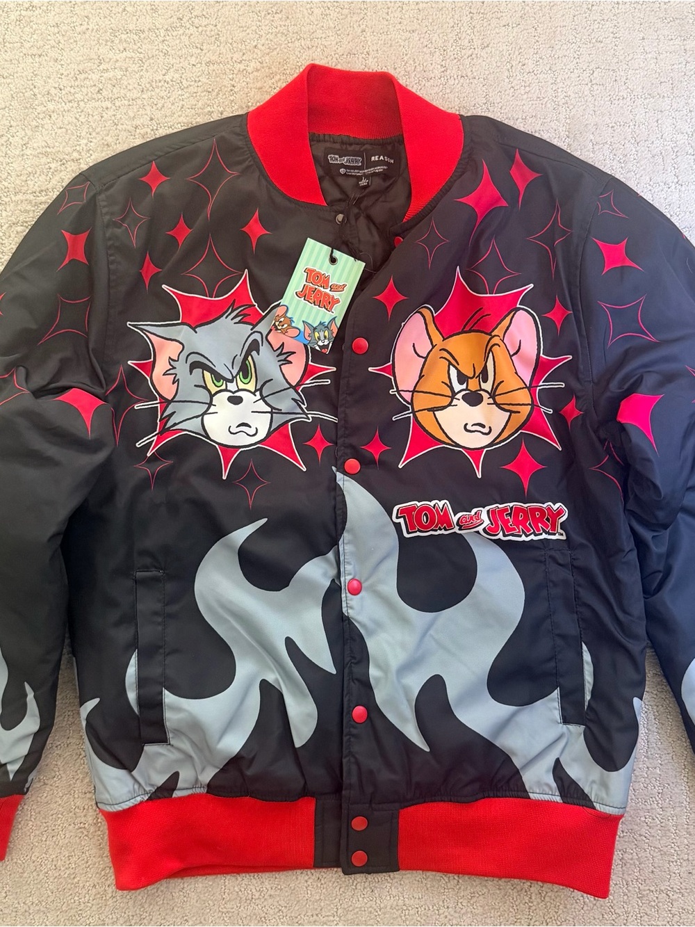 NWT Reason Clothing Tom and Jerry Trouble Makers Varsity Bomber Jacket Men's L